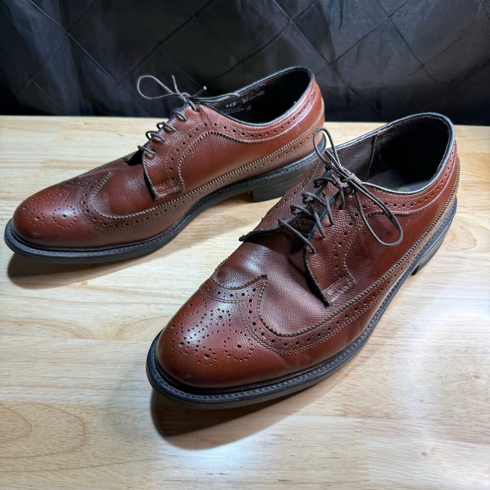 Executive Imperial Long Wing US 11 D Wing Tip 525 Pebbled Oxford Brown Leather